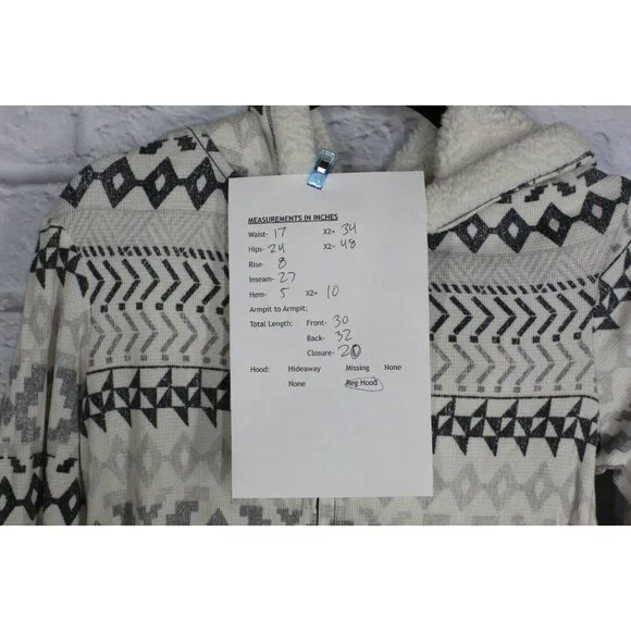 VICTORIA'S SECRET White Snowflakes Fleece Hooded Cozy Jumpsuit Size L - Picture 9 of 9